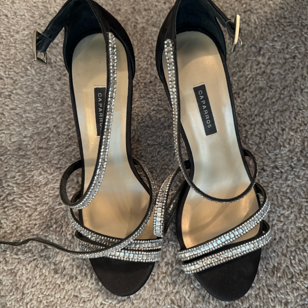 Black Strappy Heels with Rhinestones size 8.5